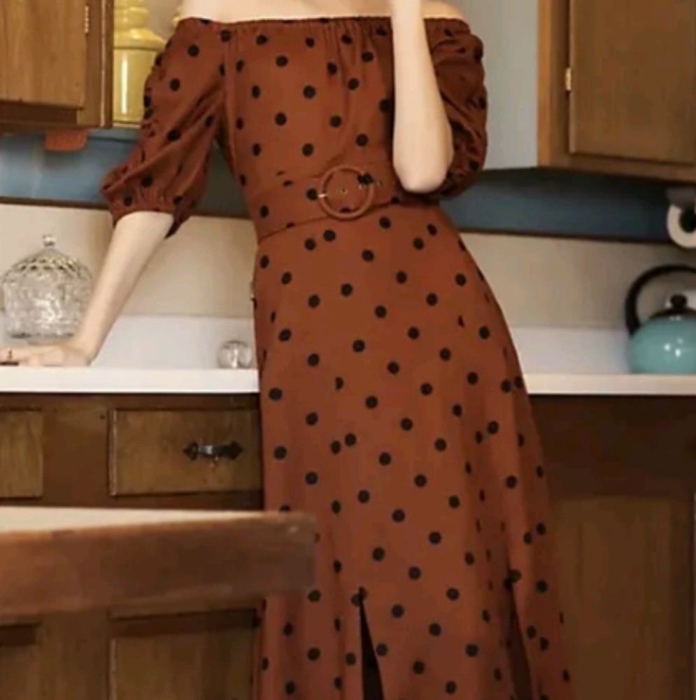Maeve Anthropologie Brown/ Polka Dot Dress
